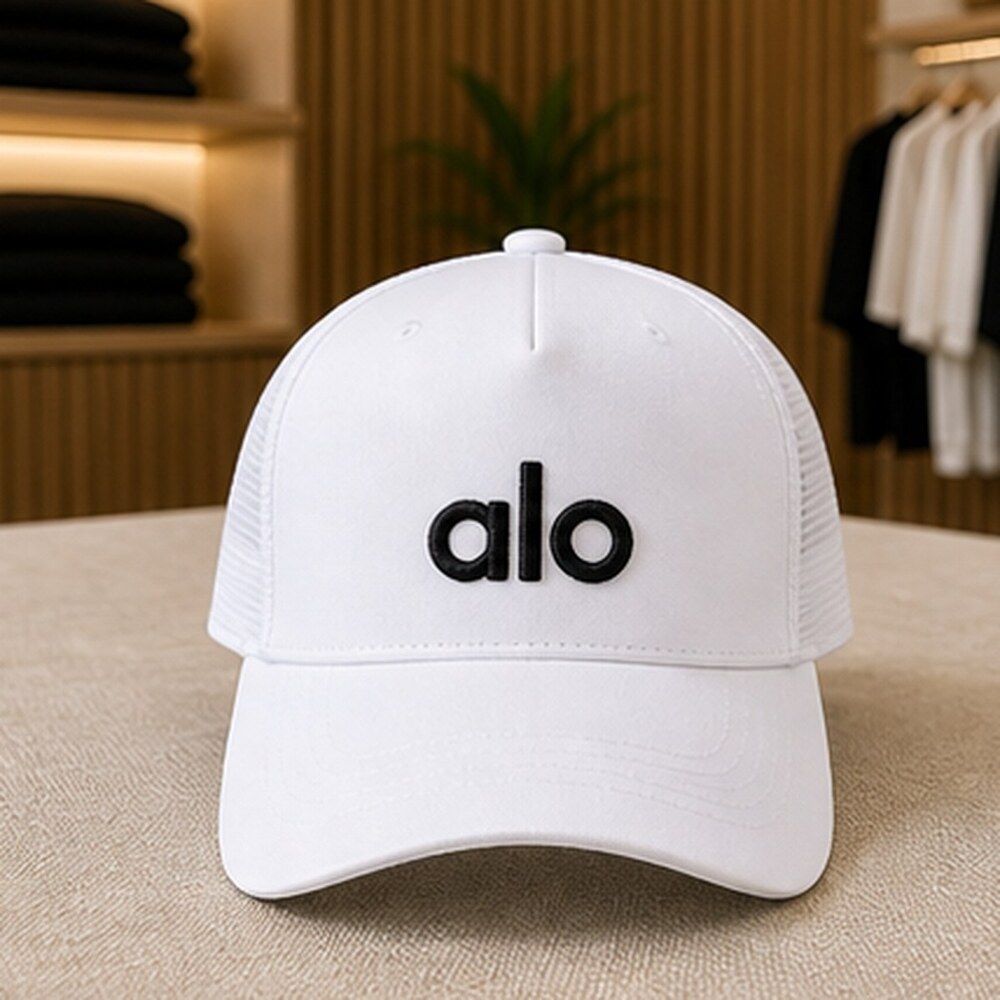 ALO Yoga White Black Casual Mesh Trucker Cap Hat Activewear